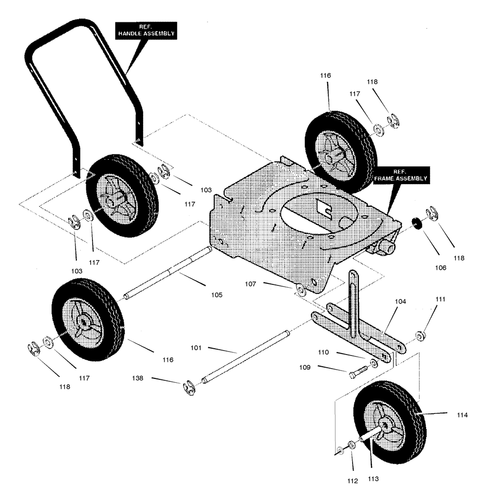 Wheel Assembly Diagram and Parts List for EV3850X4NA 2004 Briggs and Stratton Edger